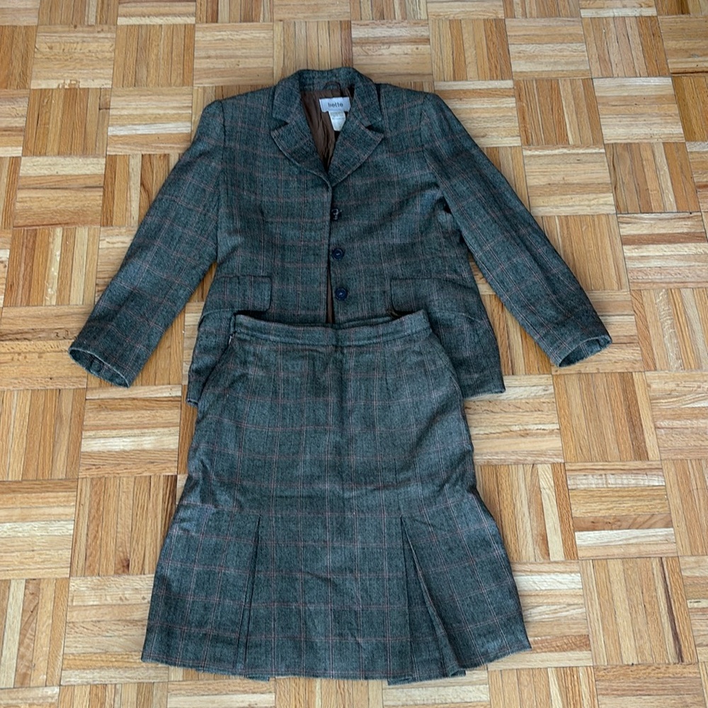 Vintage 100% Italian Wool Glen Plaid Suit and Skirt Set